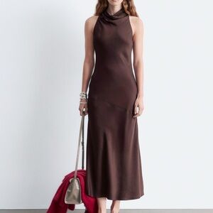 ZARA Elegant Burgundy Sleeveless Halter Midi Dress